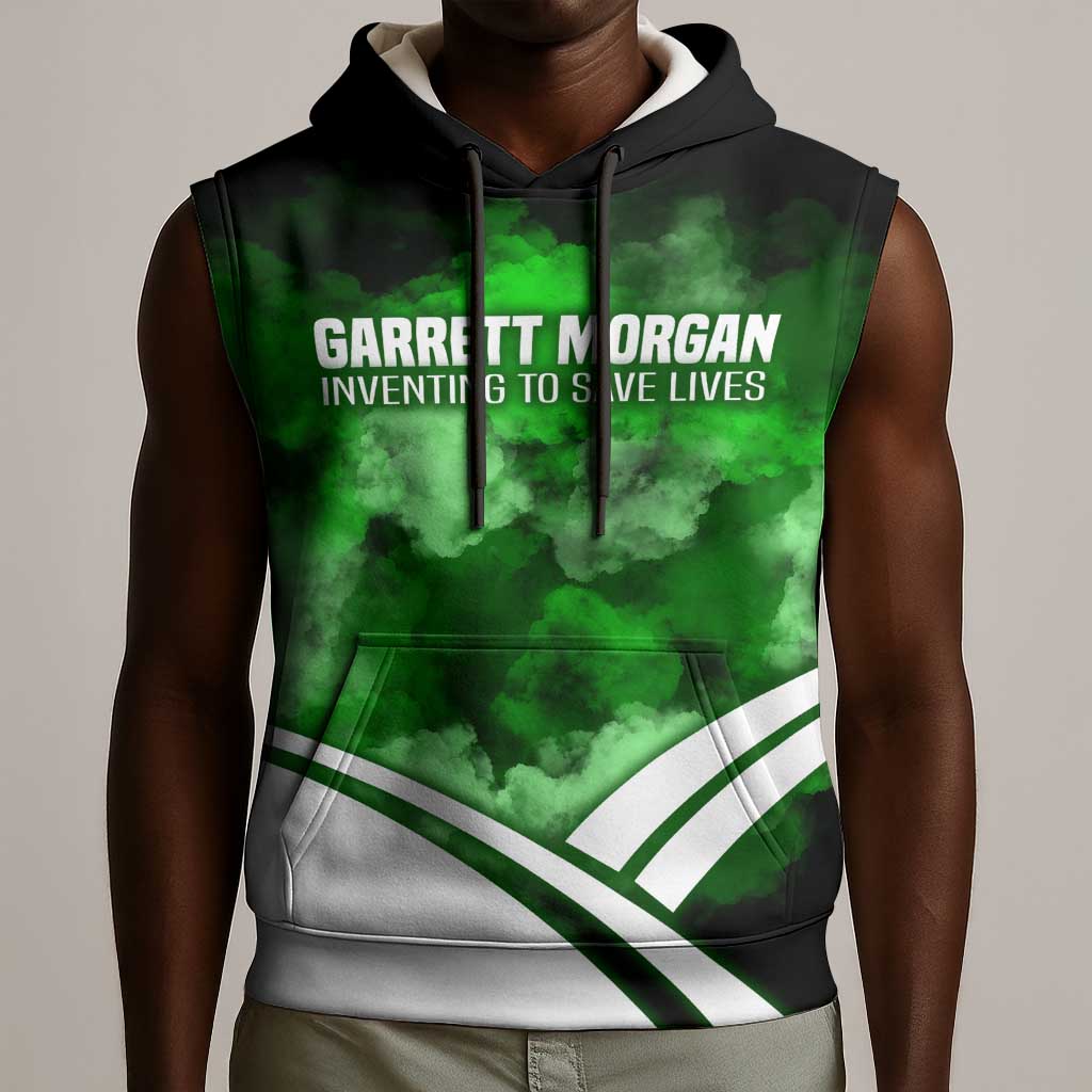 Garrett Morgan Sleeveless Hoodie with Gas Mask Invention Illustration, Inventing to Save Lives Quote - Wonder Print Shop