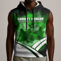 Garrett Morgan Sleeveless Hoodie with Gas Mask Invention Illustration, Inventing to Save Lives Quote - Wonder Print Shop