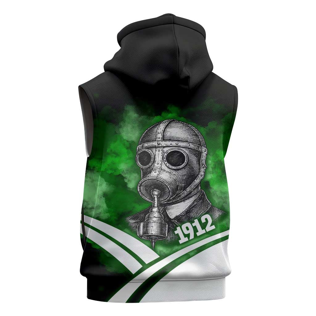 Garrett Morgan Sleeveless Zip Hoodie with Gas Mask Invention Illustration, Inventing to Save Lives Quote - Wonder Print Shop