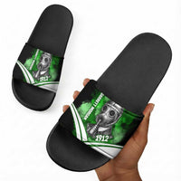 Garrett Morgan Slide Sandals with Gas Mask Invention Illustration, Inventing to Save Lives Quote - Wonder Print Shop