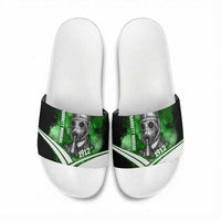 Garrett Morgan Slide Sandals with Gas Mask Invention Illustration, Inventing to Save Lives Quote - Wonder Print Shop