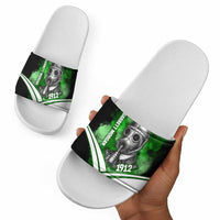 Garrett Morgan Slide Sandals with Gas Mask Invention Illustration, Inventing to Save Lives Quote - Wonder Print Shop