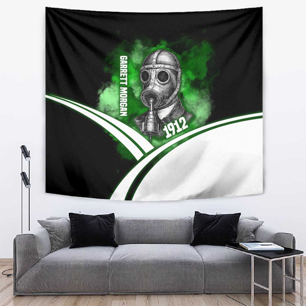 Garrett Morgan Tapestry with Gas Mask Invention Illustration, Inventing to Save Lives Quote - Wonder Print Shop