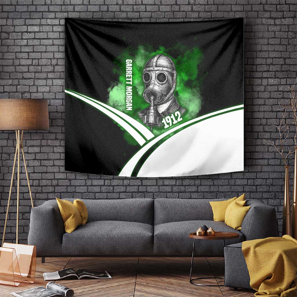 Garrett Morgan Tapestry with Gas Mask Invention Illustration, Inventing to Save Lives Quote - Wonder Print Shop
