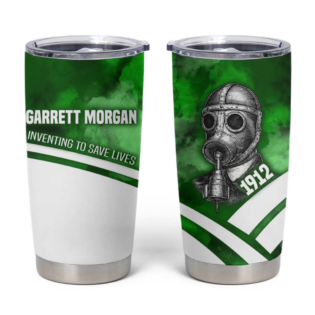 Garrett Morgan Tumbler Cup with Gas Mask Invention Illustration, Inventing to Save Lives Quote - Wonder Print Shop
