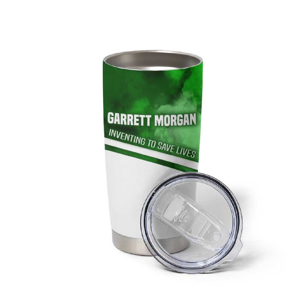 Garrett Morgan Tumbler Cup with Gas Mask Invention Illustration, Inventing to Save Lives Quote - Wonder Print Shop