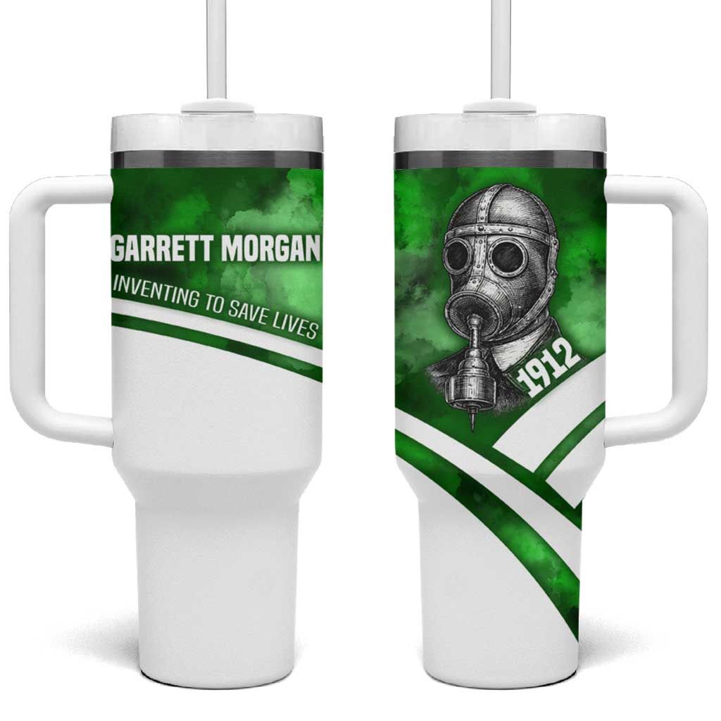 Garrett Morgan Tumbler With Handle with Gas Mask Invention Illustration, Inventing to Save Lives Quote - Wonder Print Shop