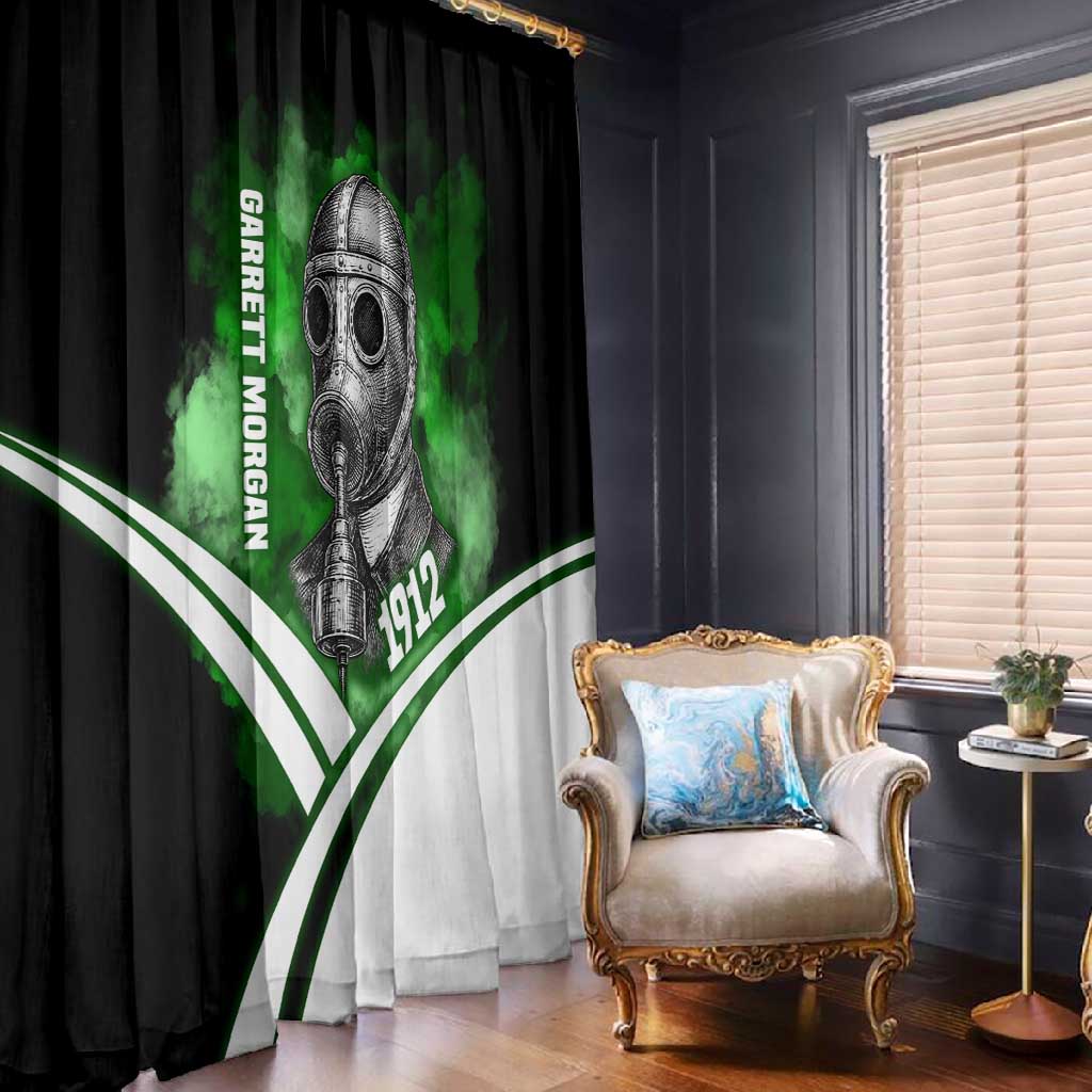 Garrett Morgan Window Curtain with Gas Mask Invention Illustration, Inventing to Save Lives Quote - Wonder Print Shop