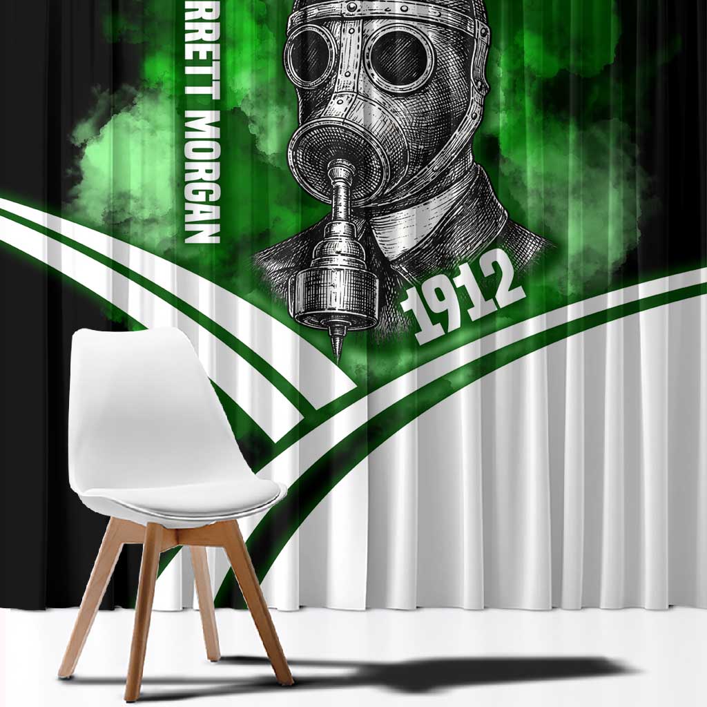 Garrett Morgan Window Curtain with Gas Mask Invention Illustration, Inventing to Save Lives Quote - Wonder Print Shop