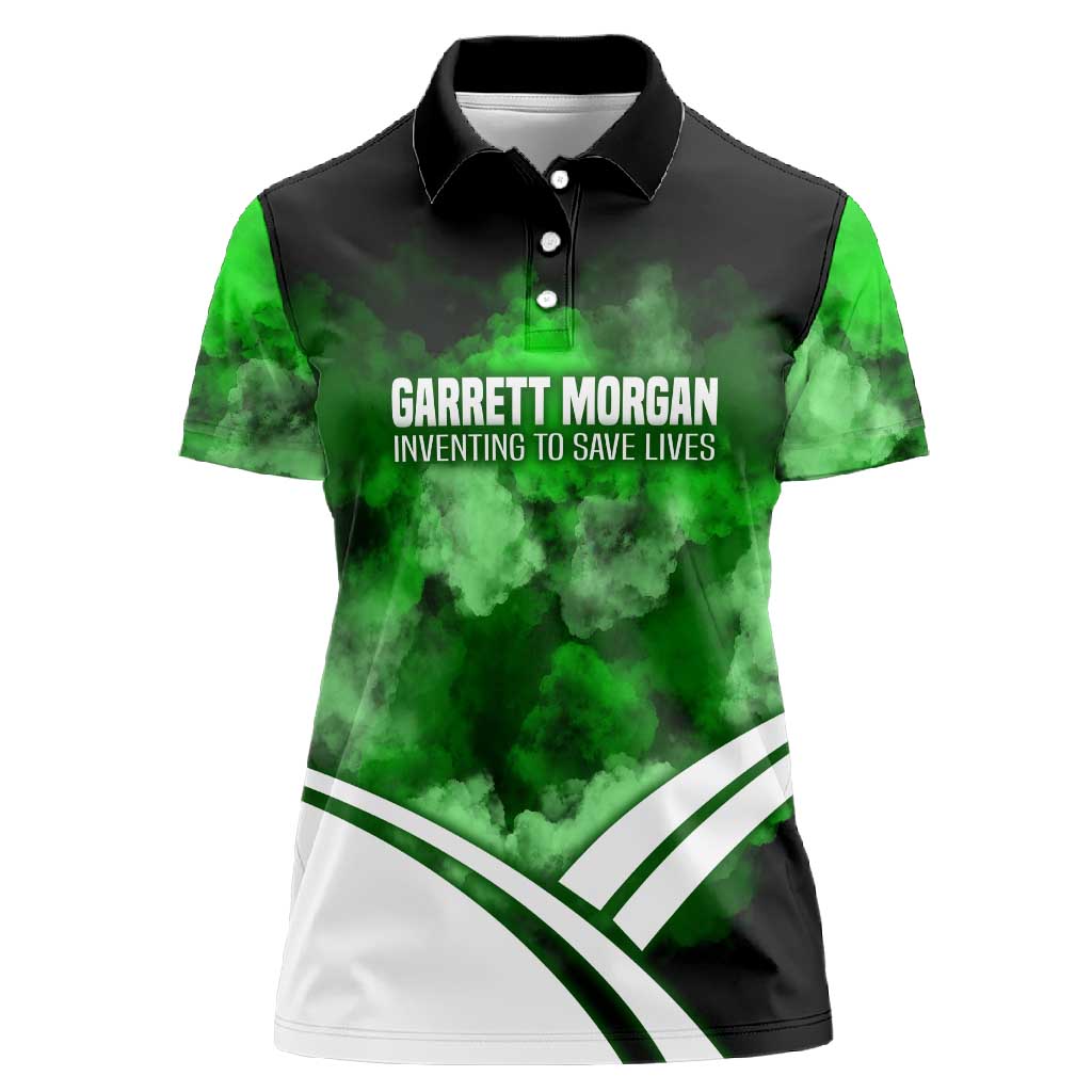 Garrett Morgan Women Polo Shirt with Gas Mask Invention Illustration, Inventing to Save Lives Quote - Wonder Print Shop