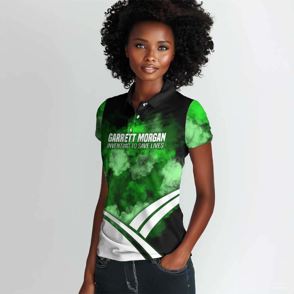 Garrett Morgan Women Polo Shirt with Gas Mask Invention Illustration, Inventing to Save Lives Quote - Wonder Print Shop