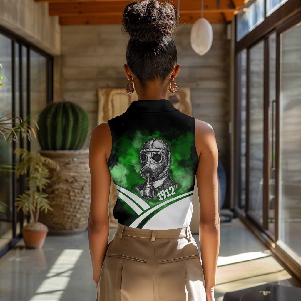 Garrett Morgan Women Sleeveless Polo Shirt with Gas Mask Invention Illustration, Inventing to Save Lives Quote - Wonder Print Shop