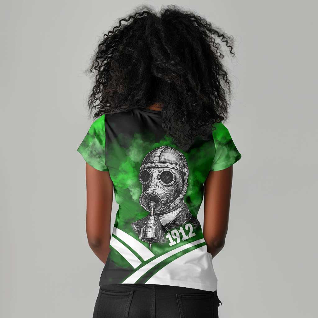 Garrett Morgan Women V-Neck T-Shirt with Gas Mask Invention Illustration, Inventing to Save Lives Quote - Wonder Print Shop