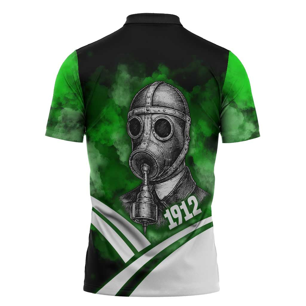 Garrett Morgan Zipper Polo Shirt with Gas Mask Invention Illustration, Inventing to Save Lives Quote - Wonder Print Shop