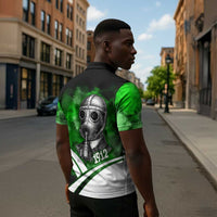 Garrett Morgan Zipper Polo Shirt with Gas Mask Invention Illustration, Inventing to Save Lives Quote - Wonder Print Shop