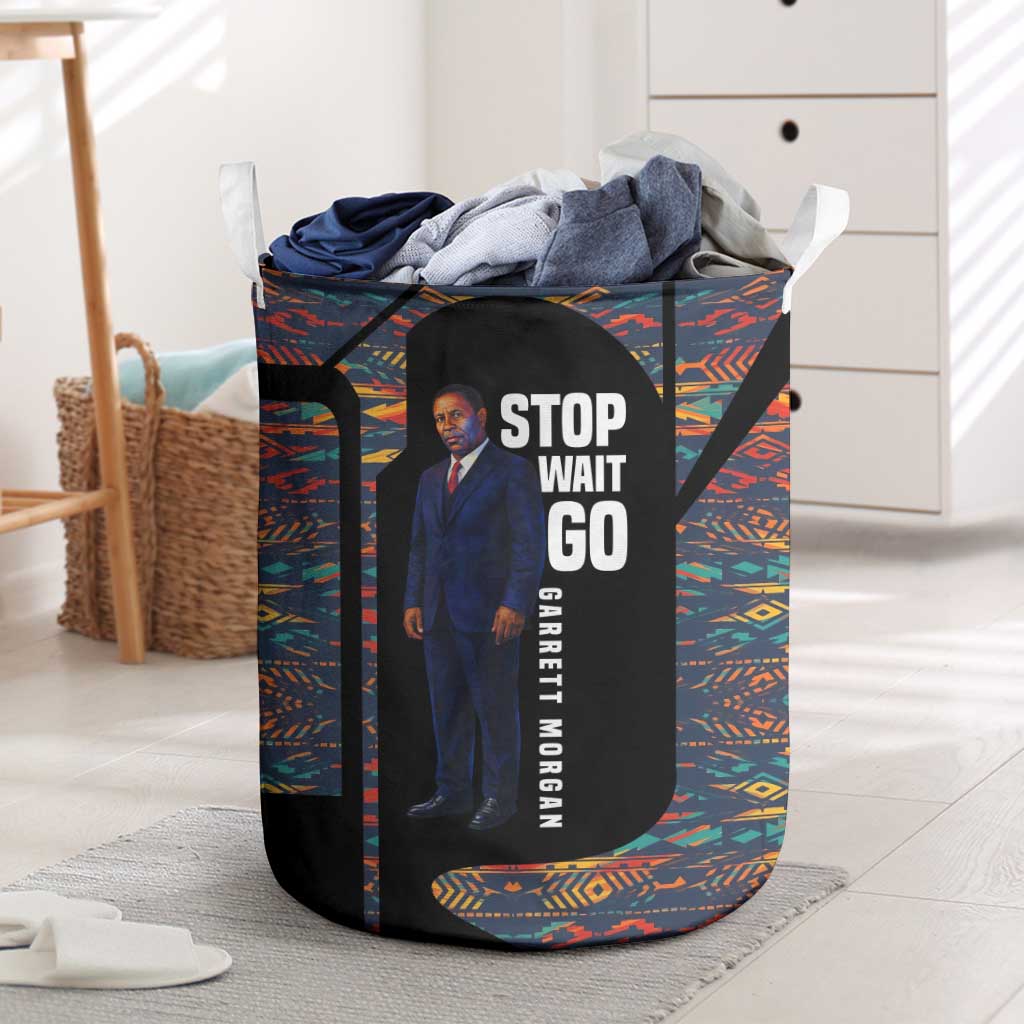 Garrett Morgan Laundry Basket with Full Body Portrait, Stop Wait Go Quote, Traffic Light Design - Wonder Print Shop