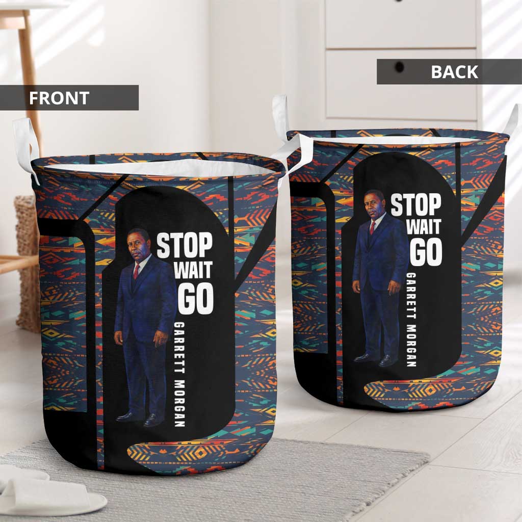 Garrett Morgan Laundry Basket with Full Body Portrait, Stop Wait Go Quote, Traffic Light Design - Wonder Print Shop