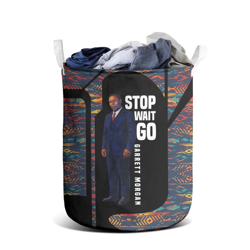 Garrett Morgan Laundry Basket with Full Body Portrait, Stop Wait Go Quote, Traffic Light Design - Wonder Print Shop