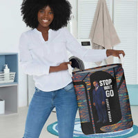 Garrett Morgan Laundry Basket with Full Body Portrait, Stop Wait Go Quote, Traffic Light Design - Wonder Print Shop