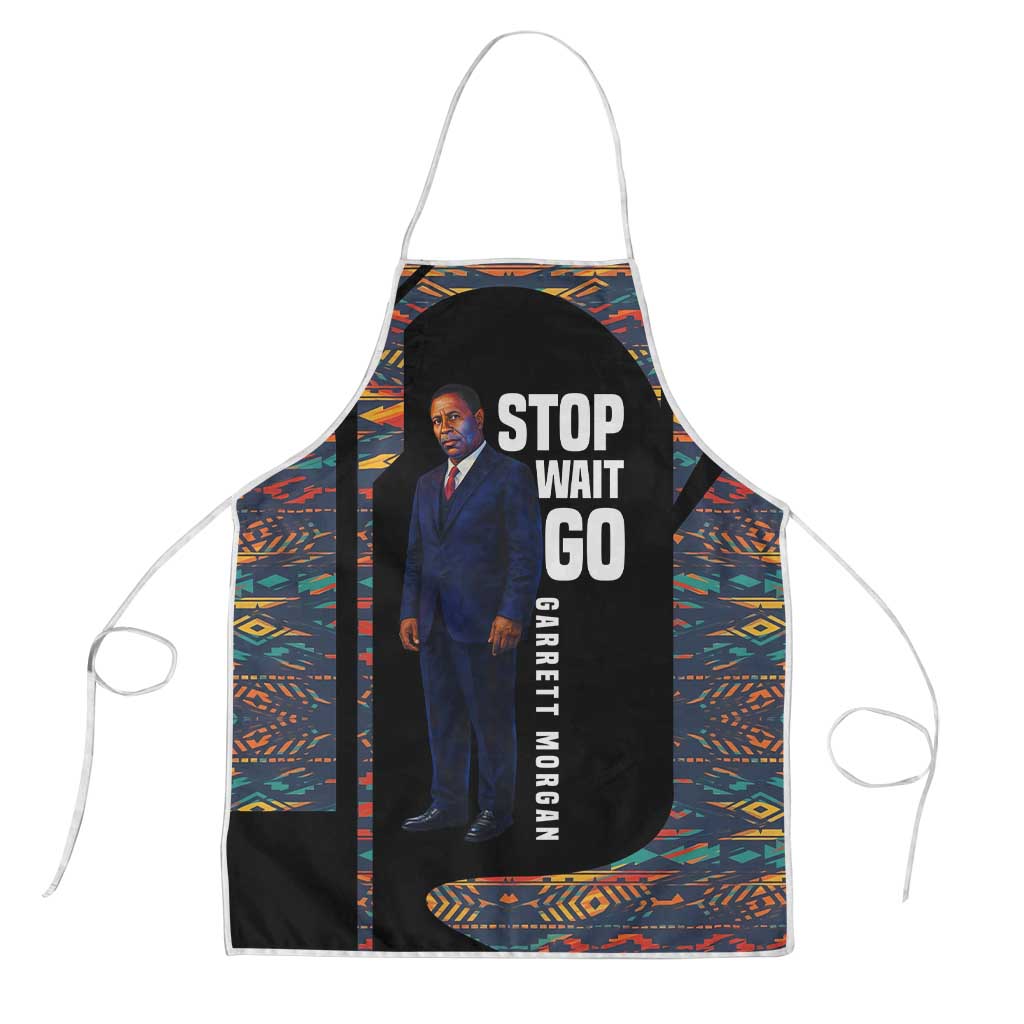 Garrett Morgan Apron with Full Body Portrait, Stop Wait Go Quote, Traffic Light Design - Wonder Print Shop
