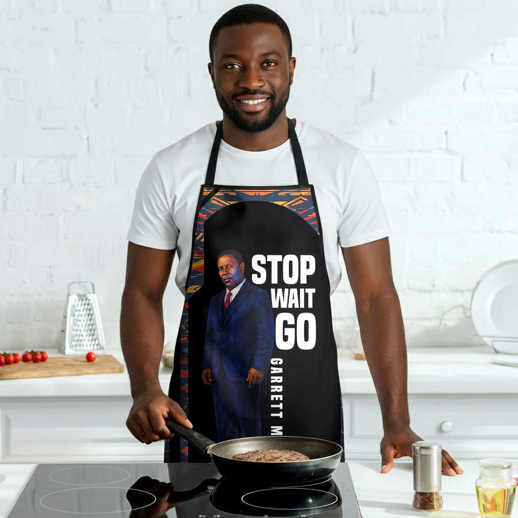 Garrett Morgan Apron with Full Body Portrait, Stop Wait Go Quote, Traffic Light Design - Wonder Print Shop