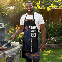 Garrett Morgan Apron with Full Body Portrait, Stop Wait Go Quote, Traffic Light Design - Wonder Print Shop