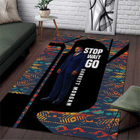 Garrett Morgan Area Rug with Full Body Portrait, Stop Wait Go Quote, Traffic Light Design - Wonder Print Shop