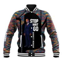 Garrett Morgan Baseball Jacket with Full Body Portrait, Stop Wait Go Quote, Traffic Light Design - Wonder Print Shop