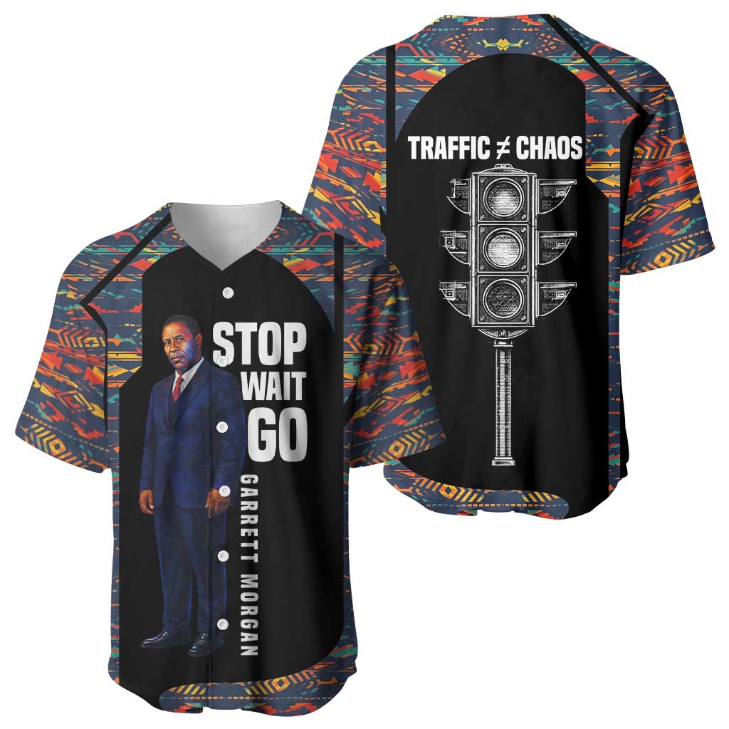 Garrett Morgan Baseball Jersey with Full Body Portrait, Stop Wait Go Quote, Traffic Light Design - Wonder Print Shop