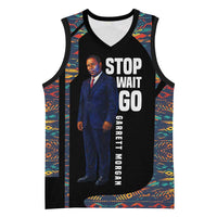 Garrett Morgan Basketball Jersey with Full Body Portrait, Stop Wait Go Quote, Traffic Light Design - Wonder Print Shop