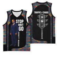 Garrett Morgan Basketball Jersey with Full Body Portrait, Stop Wait Go Quote, Traffic Light Design - Wonder Print Shop