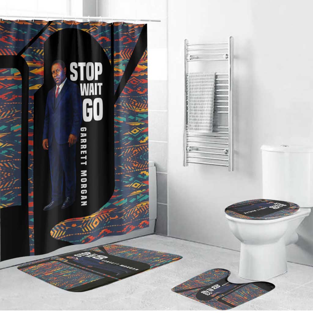 Garrett Morgan Bathroom Set with Full Body Portrait, Stop Wait Go Quote, Traffic Light Design - Wonder Print Shop