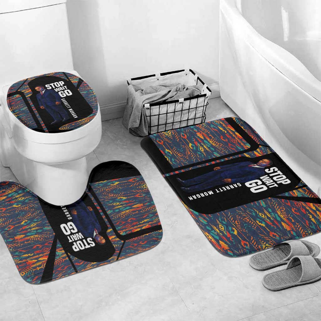 Garrett Morgan Bathroom Set with Full Body Portrait, Stop Wait Go Quote, Traffic Light Design - Wonder Print Shop