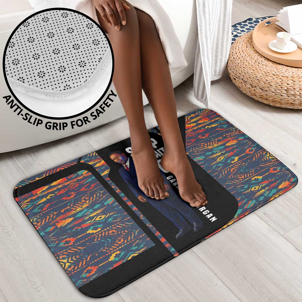 Garrett Morgan Bathroom Set with Full Body Portrait, Stop Wait Go Quote, Traffic Light Design - Wonder Print Shop