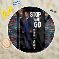 Garrett Morgan Beach Blanket with Full Body Portrait, Stop Wait Go Quote, Traffic Light Design - Wonder Print Shop