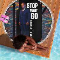 Garrett Morgan Beach Blanket with Full Body Portrait, Stop Wait Go Quote, Traffic Light Design - Wonder Print Shop