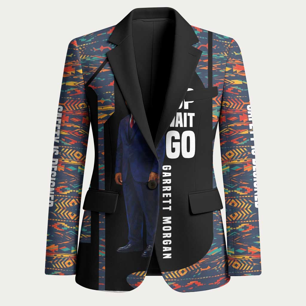 Garrett Morgan Blazer with Full Body Portrait, Stop Wait Go Quote, Traffic Light Design - Wonder Print Shop