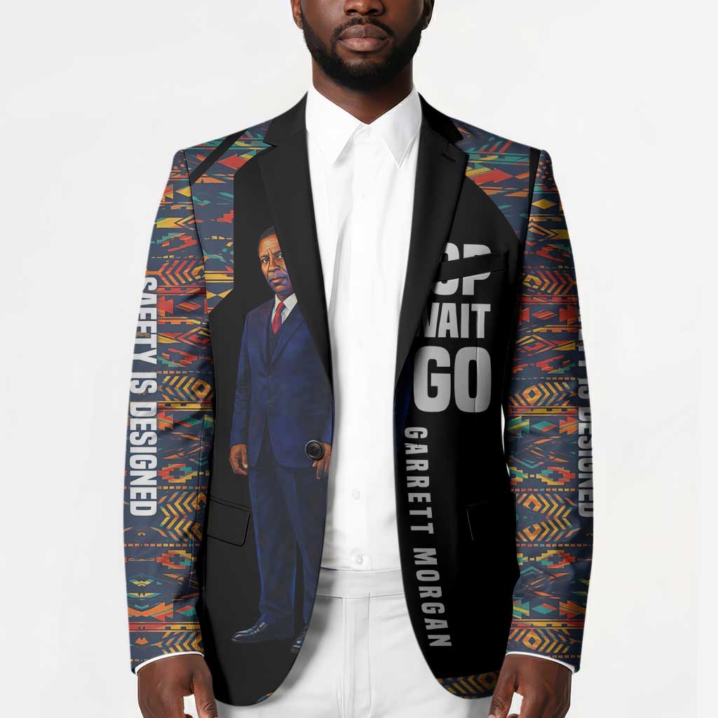 Garrett Morgan Blazer with Full Body Portrait, Stop Wait Go Quote, Traffic Light Design - Wonder Print Shop