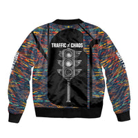 Garrett Morgan Bomber Jacket with Full Body Portrait, Stop Wait Go Quote, Traffic Light Design - Wonder Print Shop