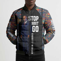 Garrett Morgan Bomber Puffer Jacket with Full Body Portrait, Stop Wait Go Quote, Traffic Light Design - Wonder Print Shop