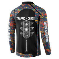 Garrett Morgan Button Sweatshirt with Full Body Portrait, Stop Wait Go Quote, Traffic Light Design