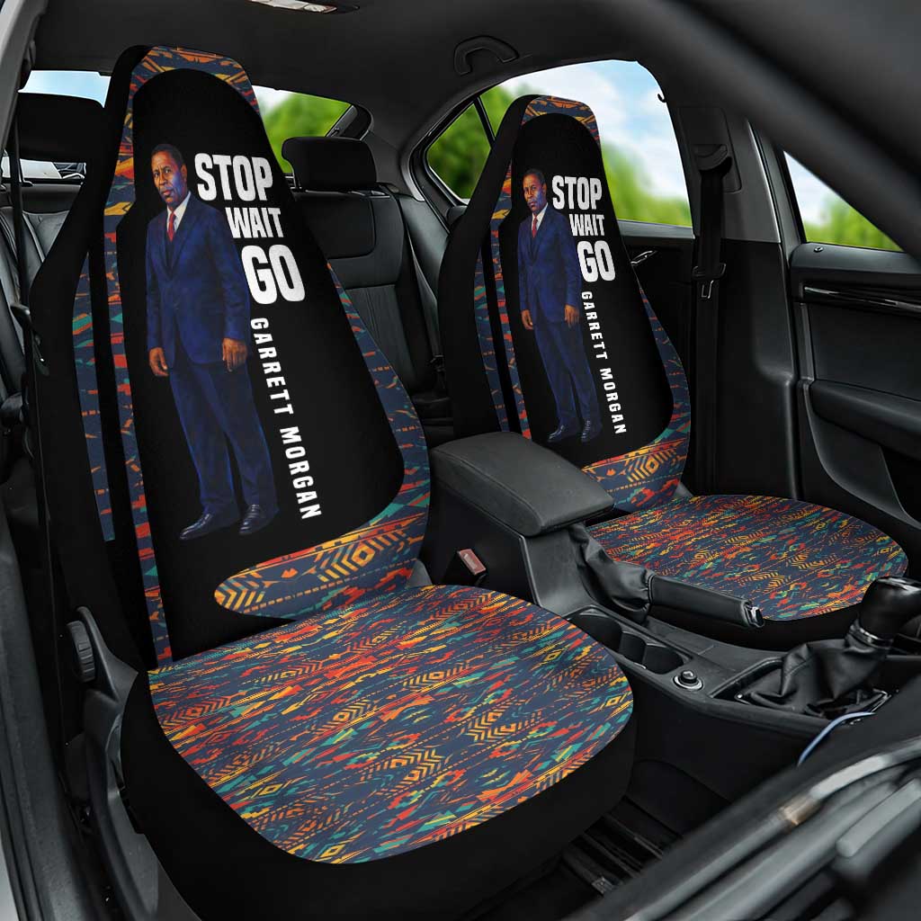 Garrett Morgan Car Seat Cover with Full Body Portrait, Stop Wait Go Quote, Traffic Light Design - Wonder Print Shop