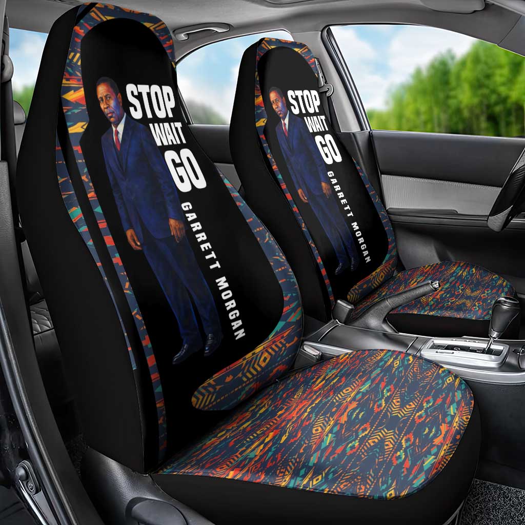 Garrett Morgan Car Seat Cover with Full Body Portrait, Stop Wait Go Quote, Traffic Light Design - Wonder Print Shop
