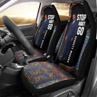Garrett Morgan Car Seat Cover with Full Body Portrait, Stop Wait Go Quote, Traffic Light Design - Wonder Print Shop