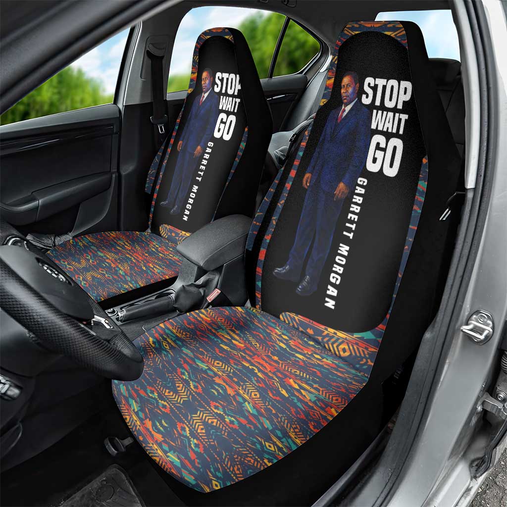 Garrett Morgan Car Seat Cover with Full Body Portrait, Stop Wait Go Quote, Traffic Light Design - Wonder Print Shop