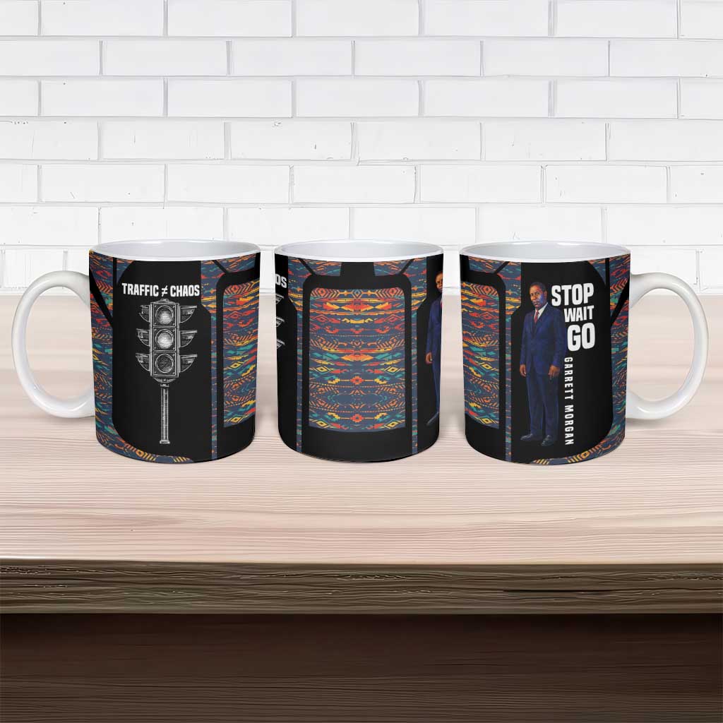 Garrett Morgan Ceramic Mug with Full Body Portrait, Stop Wait Go Quote, Traffic Light Design - Wonder Print Shop