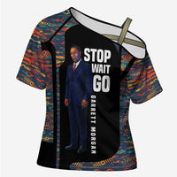Garrett Morgan Cross Shoulder Shirt with Full Body Portrait, Stop Wait Go Quote, Traffic Light Design - Wonder Print Shop