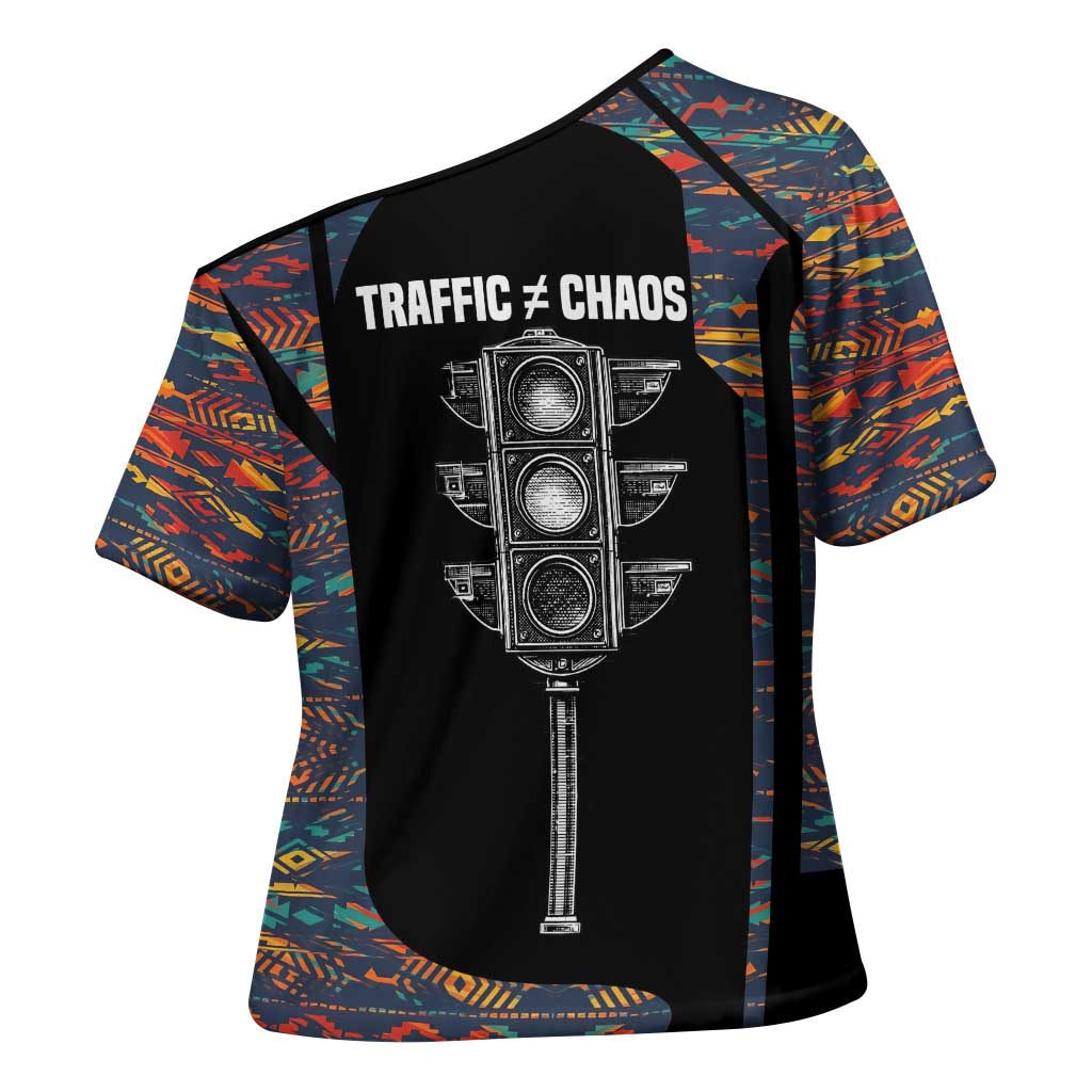 Garrett Morgan Cross Shoulder Shirt with Full Body Portrait, Stop Wait Go Quote, Traffic Light Design - Wonder Print Shop