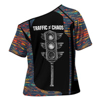 Garrett Morgan Cross Shoulder Shirt with Full Body Portrait, Stop Wait Go Quote, Traffic Light Design - Wonder Print Shop
