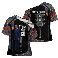 Garrett Morgan Cross Shoulder Shirt with Full Body Portrait, Stop Wait Go Quote, Traffic Light Design - Wonder Print Shop